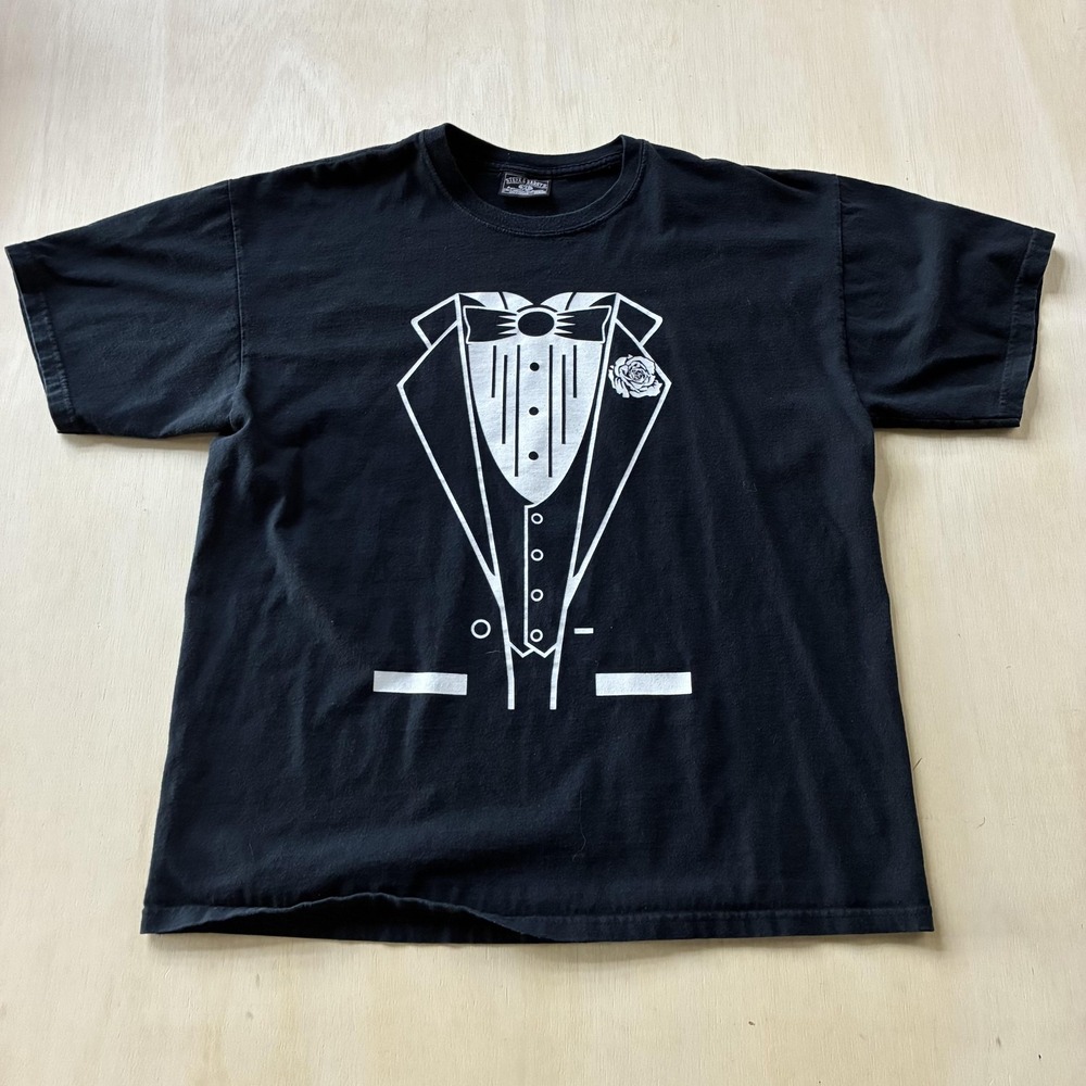 Y2K Steve & Barry's Shirt Mens XL Black Tuxedo Novelty Costume Tee T-Shirt